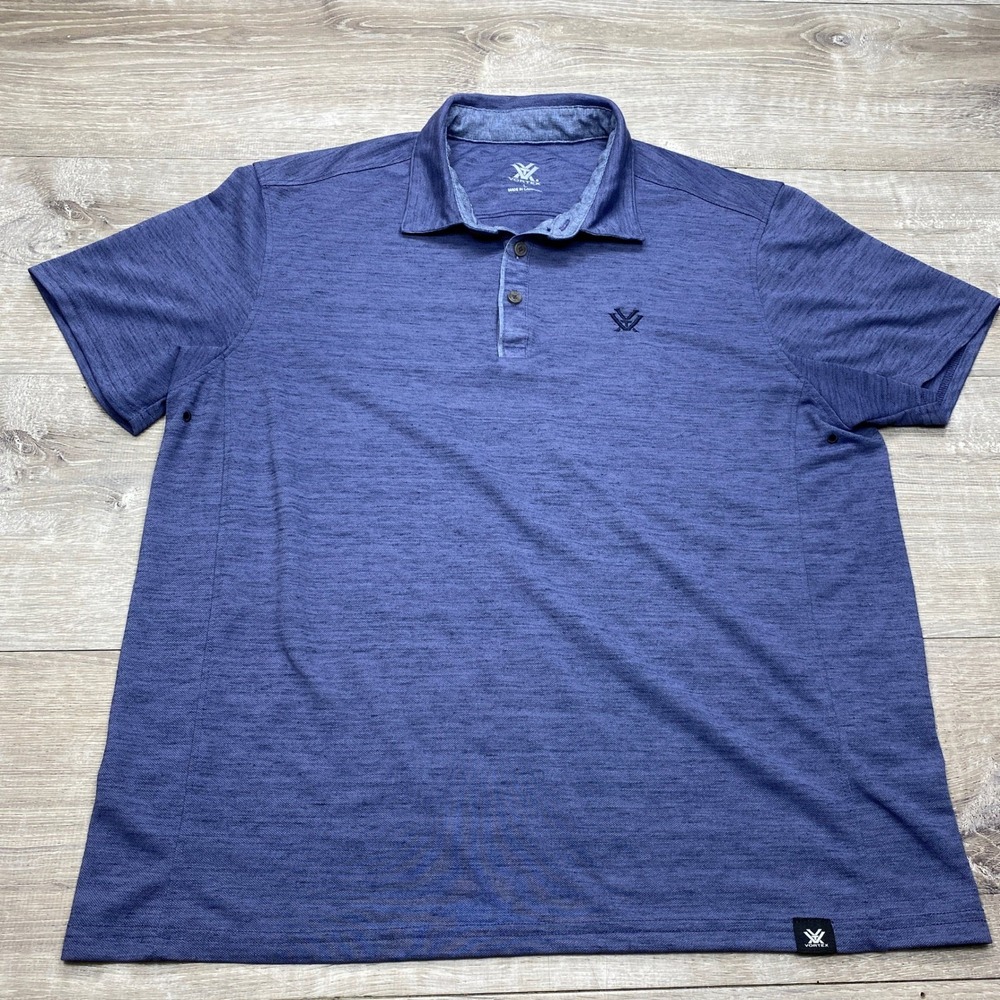 Vortex Polo Shirt Mens L Blue Heathered Short Sleeve Performance Optics